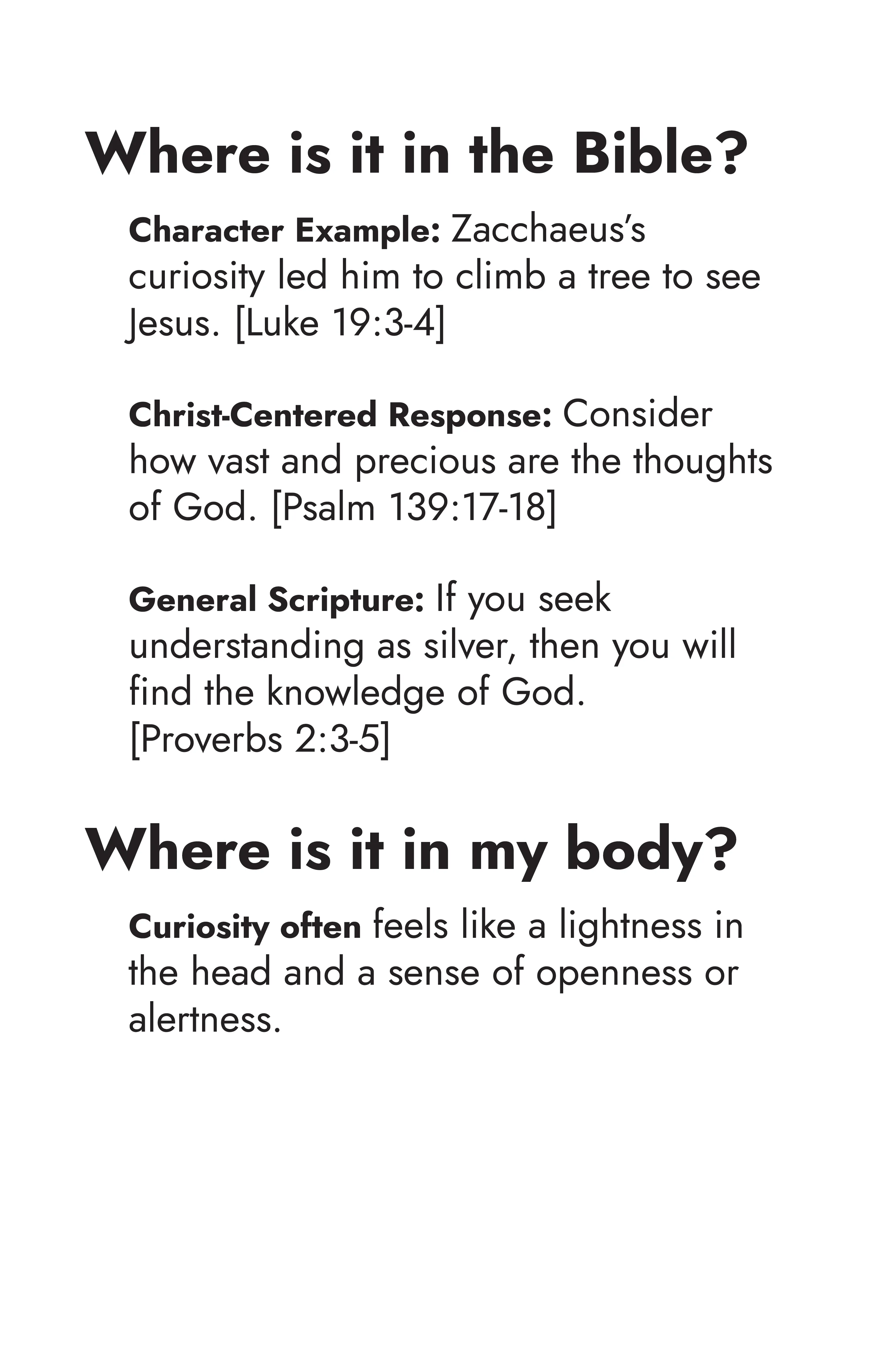 Curiosity — Scripture and body sensation