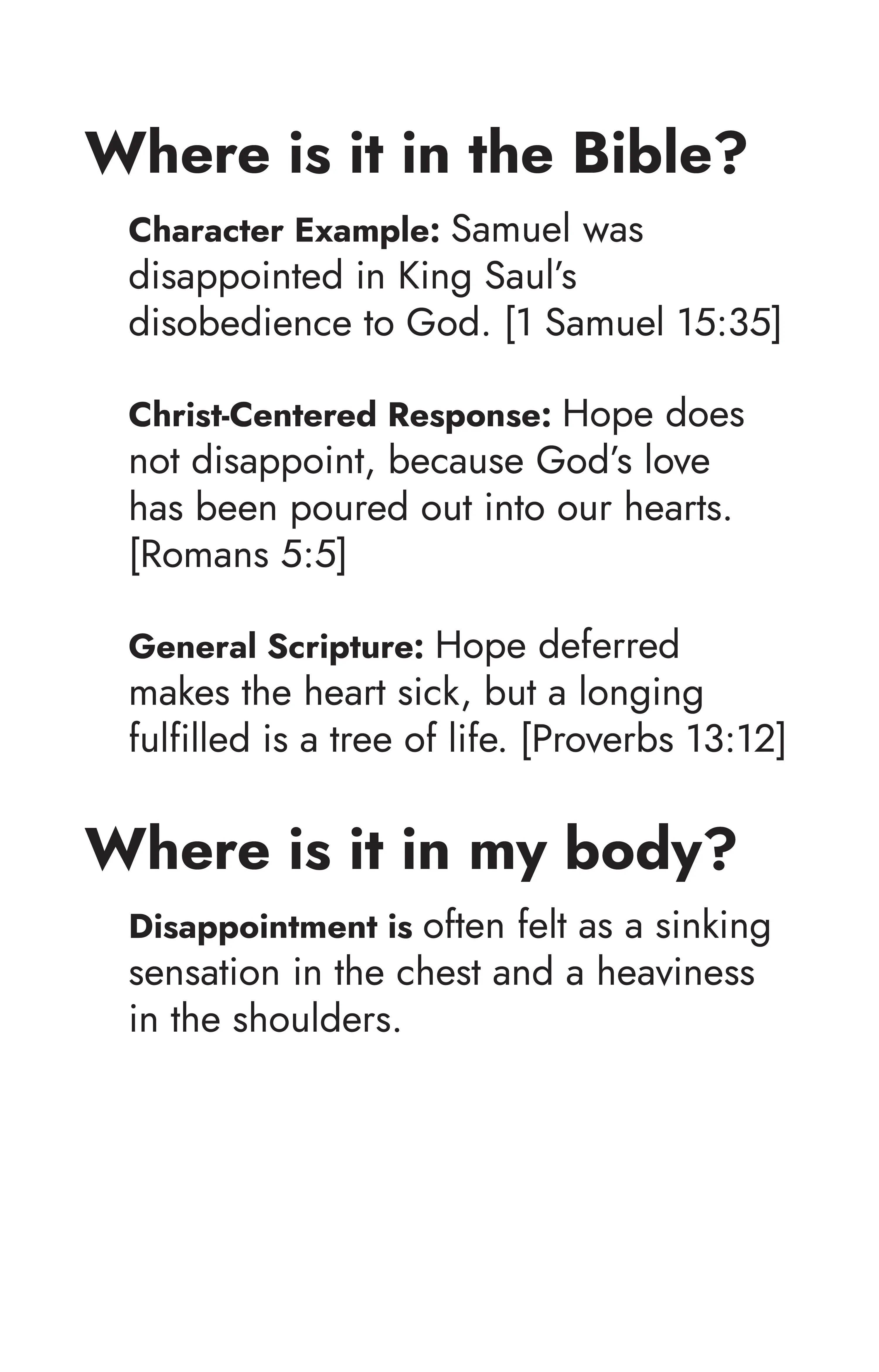 Disappointment — Scripture and body sensation