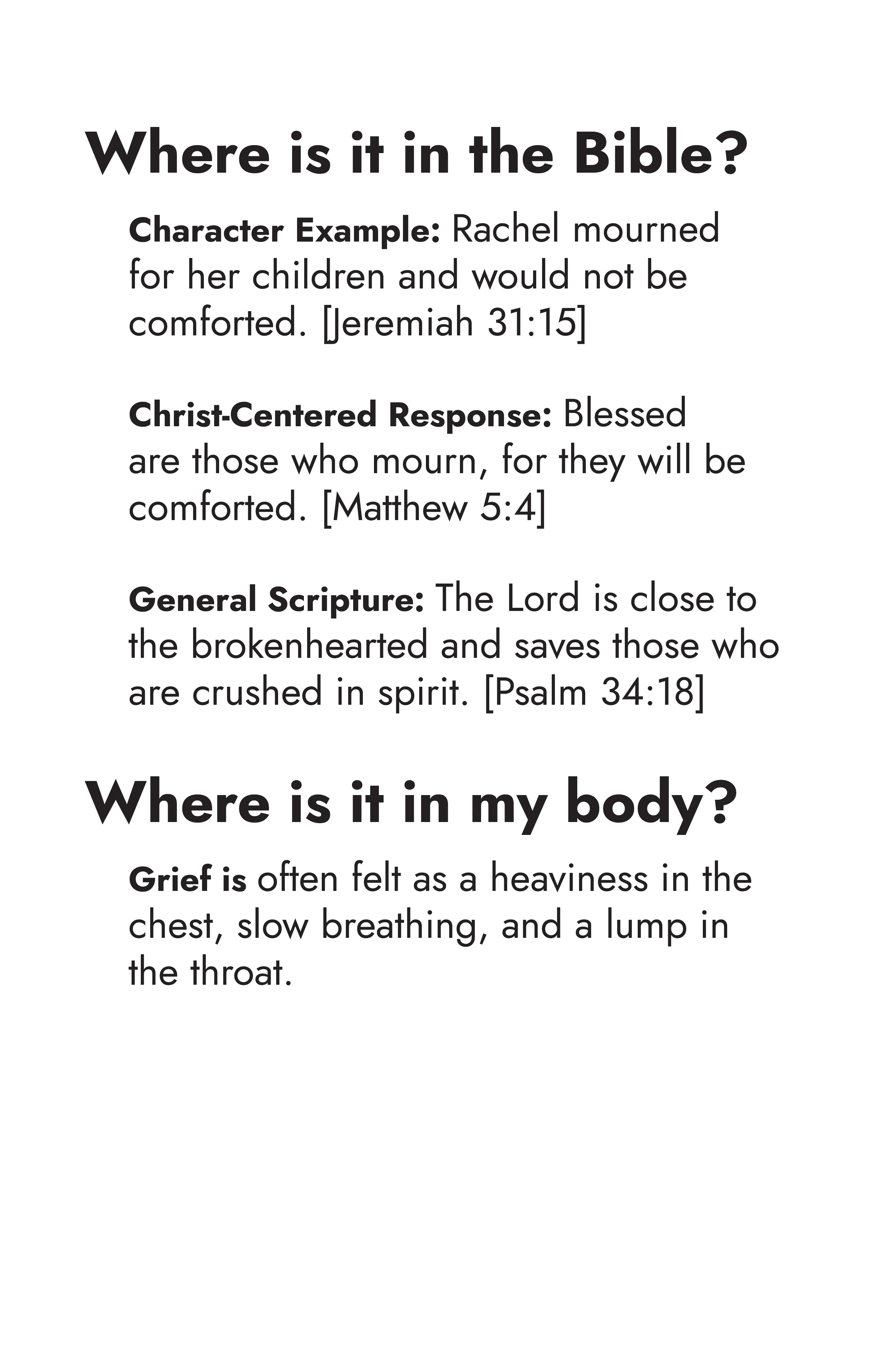 Grief — Scripture and body sensation